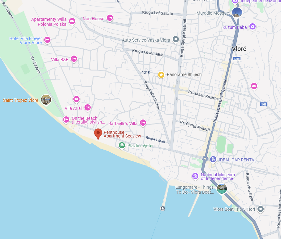 Plazhi i Ri beach access from Lungomare Vlorë penthouse apartment location map